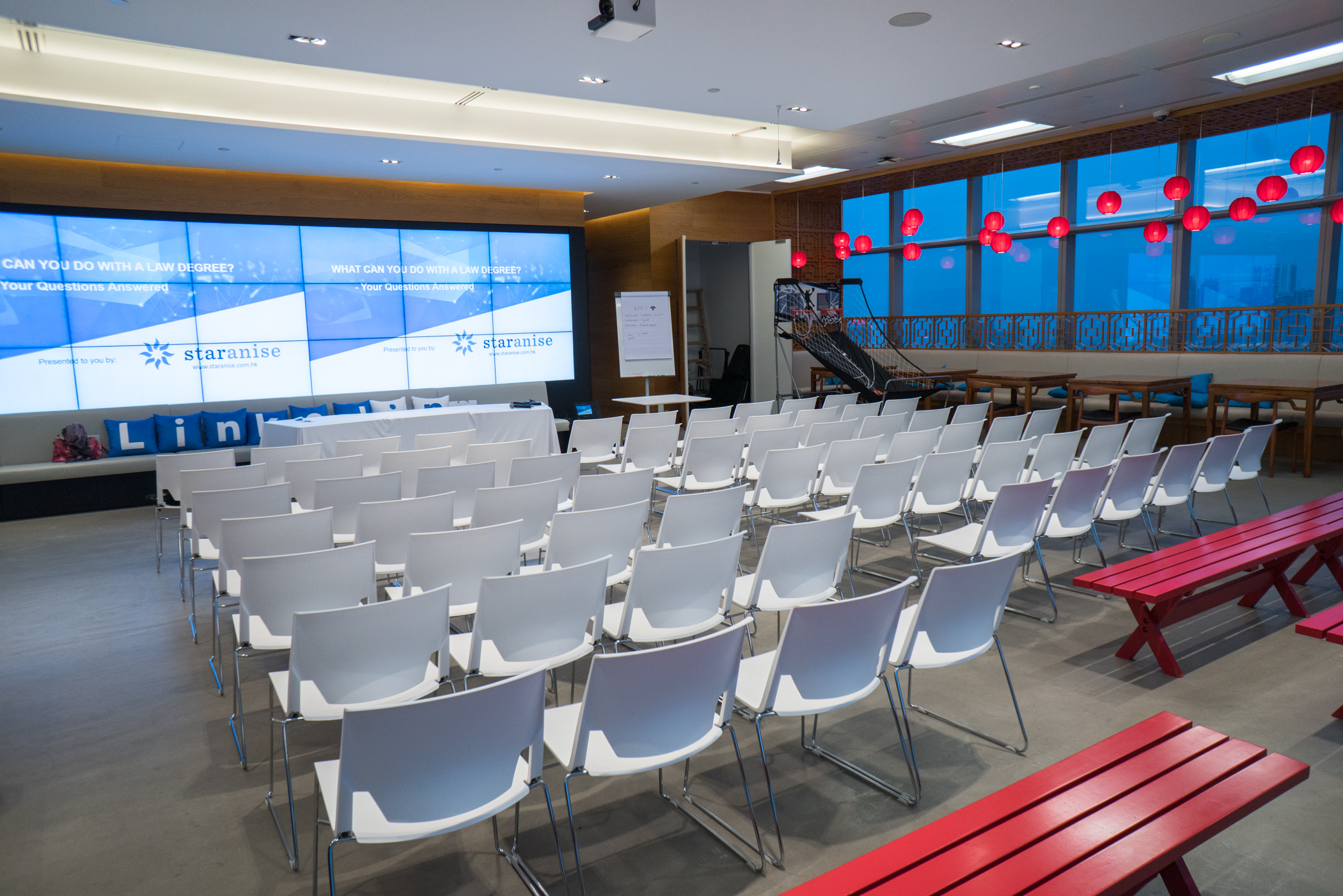 The pre-event set up at LinkedIn's offices. 